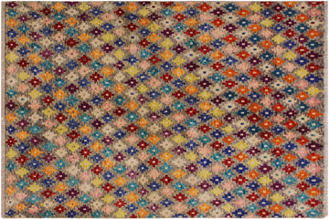 handmade Geometric Balouchi Gray Blue Hand Knotted RECTANGLE 100% WOOL area rug 5' x 7'
